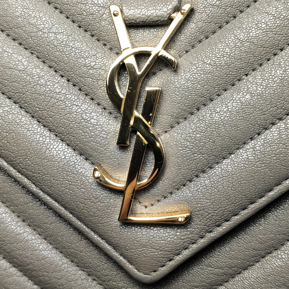 NEW SAINT LAURENT COLLEGE MEDIUM CHAIN BAG IN QUILTED LEATHER GREY GOLD - Picture 12 of 16